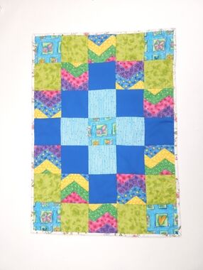 Handmade Patchwork Bright Colorful Cotton Play Lap Quilt 30x21.5 Inches